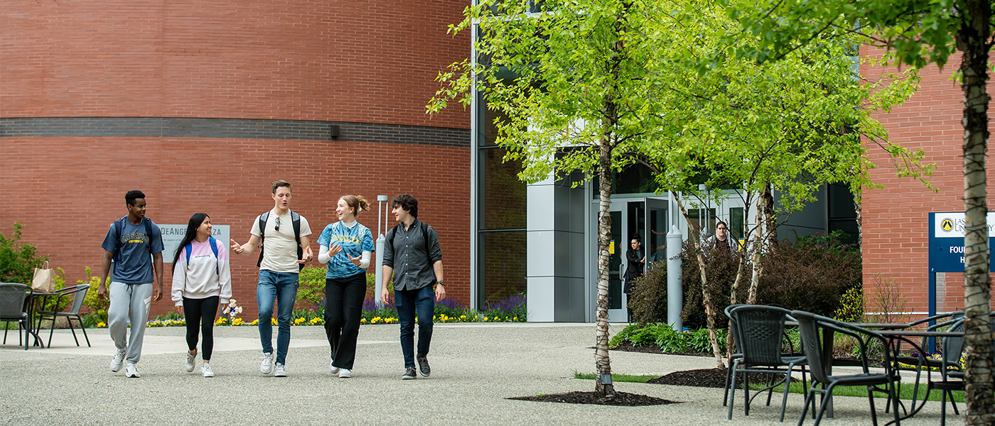 Image of students exiting Founders' Hall.
