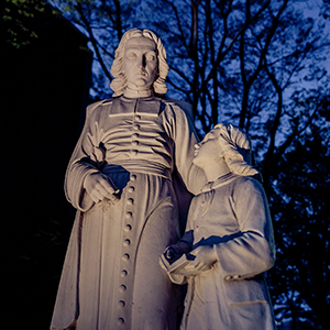 The Saint John Baptist de La Salle statue on La Salle's campus.